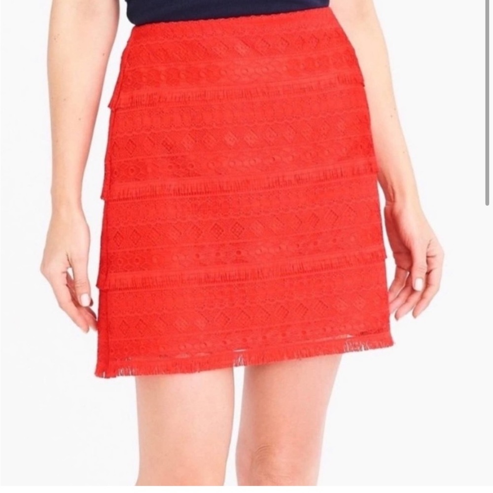 J. Crew red fringe skirt